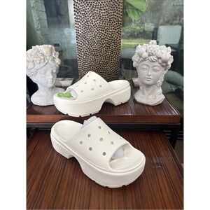 CROCS White Platform Mules